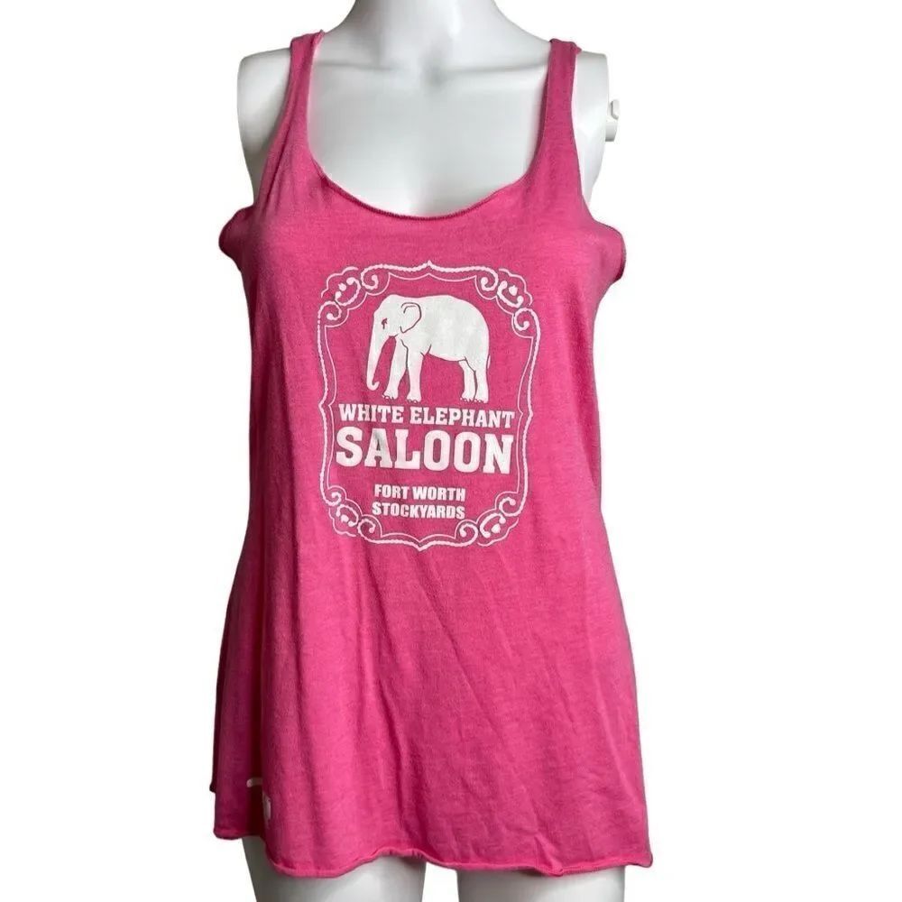 White Elephant Saloon Loose Fit Tank Top Pink and White Size Small